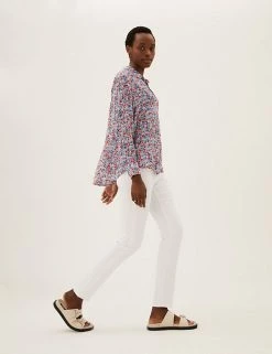 Deals 👏 M&S Collection 👚 Shirts & Blouses Floral Regular Fit Longline 👚 Shirt 🧨 -New In Womens Sales 2022 SD 01 T41 5171W ZZ X EC 2