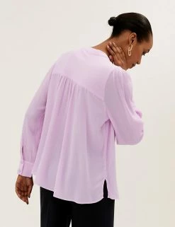 Flash Sale 😀 M&S Collection 👚 Shirts & Blouses Lace Insert Regular Fit Long Sleeve Blouse ⭐ -New In Womens Sales 2022 SD 01 T41 5172W A0 X EC 3