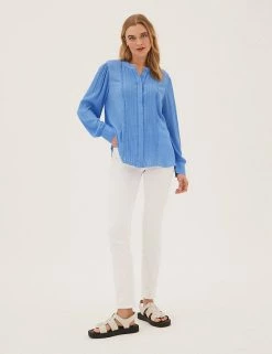 Flash Sale 😀 M&S Collection 👚 Shirts & Blouses Lace Insert Regular Fit Long Sleeve Blouse ⭐ -New In Womens Sales 2022 SD 01 T41 5172W E0 X EC 1