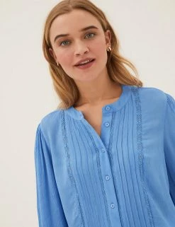Flash Sale 😀 M&S Collection 👚 Shirts & Blouses Lace Insert Regular Fit Long Sleeve Blouse ⭐ -New In Womens Sales 2022 SD 01 T41 5172W E0 X EC 2