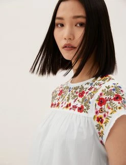 Hot Sale ⭐ M&S Collection Vests Pure Cotton Embroidered Regular Fit Vest Top 🎉 -New In Womens Sales 2022 SD 01 T41 5173W Z0 X EC 0