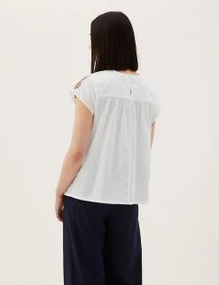 Hot Sale ⭐ M&S Collection Vests Pure Cotton Embroidered Regular Fit Vest Top 🎉 -New In Womens Sales 2022 SD 01 T41 5173W Z0 X EC 3