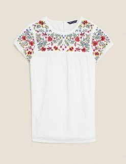 Hot Sale ⭐ M&S Collection Vests Pure Cotton Embroidered Regular Fit Vest Top 🎉 -New In Womens Sales 2022 SD 01 T41 5173W Z0 X EC 90