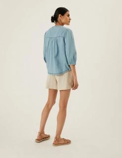 Cheapest ❤️ M&S Collection 👚 Shirts & Blouses Denim Regular Fit 3/4 Sleeve Blouse 💯 -New In Womens Sales 2022 SD 01 T41 5175W XA X EC 3