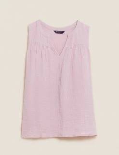 Coupon 😀 M&S Collection Women Pure Cotton Textured Regular Fit Vest Top 😍 -New In Womens Sales 2022 SD 01 T41 5178W A1 X EC 90