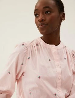 Best reviews of ๐ฏ M&S Collection ๐ Shirts & Blouses Pure Cotton Embroidered Regular Fit Blouse ๐ฅ