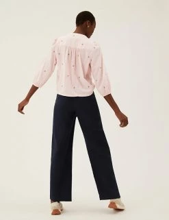 Best reviews of 💯 M&S Collection 👕 Shirts & Blouses Pure Cotton Embroidered Regular Fit Blouse 🔥 -New In Womens Sales 2022 SD 01 T41 5183W A1 X EC 2