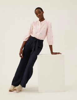 Best reviews of 💯 M&S Collection 👕 Shirts & Blouses Pure Cotton Embroidered Regular Fit Blouse 🔥 -New In Womens Sales 2022 SD 01 T41 5183W A1 X EC 3