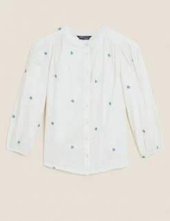 Best reviews of 💯 M&S Collection 👕 Shirts & Blouses Pure Cotton Embroidered Regular Fit Blouse 🔥 -New In Womens Sales 2022 SD 01 T41 5183W KY X EC 90