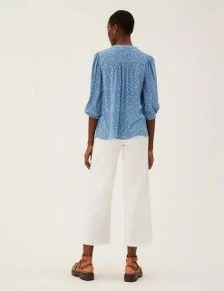 Wholesale ✔️ M&S Collection 👕 Shirts & Blouses Floral Button Detail 3/4 Sleeve Blouse 🔔 -New In Womens Sales 2022 SD 01 T41 5187W E4 X EC 3