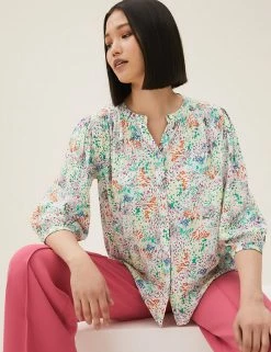 Wholesale ✔️ M&S Collection 👕 Shirts & Blouses Floral Button Detail 3/4 Sleeve Blouse 🔔 -New In Womens Sales 2022 SD 01 T41 5187W ZZ X EC 0