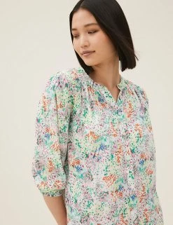 Wholesale ✔️ M&S Collection 👕 Shirts & Blouses Floral Button Detail 3/4 Sleeve Blouse 🔔 -New In Womens Sales 2022 SD 01 T41 5187W ZZ X EC 2