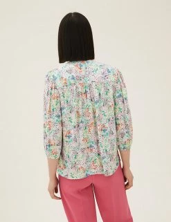 Wholesale ✔️ M&S Collection 👕 Shirts & Blouses Floral Button Detail 3/4 Sleeve Blouse 🔔 -New In Womens Sales 2022 SD 01 T41 5187W ZZ X EC 3