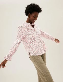 Deals 🌟 M&S Collection 👕 Shirts & Blouses Pure Cotton Floral Regular Fit 👕 Shirt 🥰 -New In Womens Sales 2022 SD 01 T41 5197W ZZ X EC 1