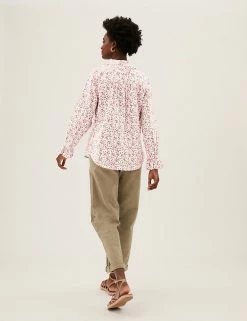 Deals 🌟 M&S Collection 👕 Shirts & Blouses Pure Cotton Floral Regular Fit 👕 Shirt 🥰 -New In Womens Sales 2022 SD 01 T41 5197W ZZ X EC 4