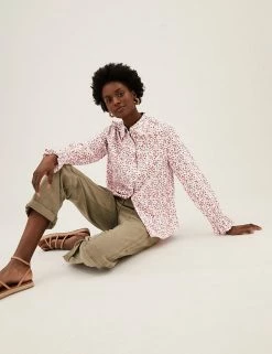 Deals 🌟 M&S Collection 👕 Shirts & Blouses Pure Cotton Floral Regular Fit 👕 Shirt 🥰 -New In Womens Sales 2022 SD 01 T41 5197W ZZ X EC 5