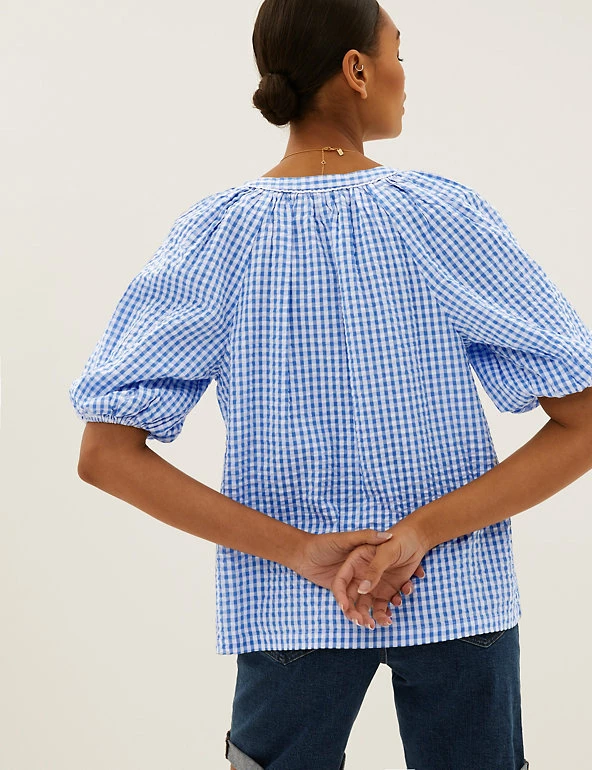 New 🎉 M&S Collection 👚 Shirts & Blouses Pure Cotton Checked Regular Fit Blouse 🔔 5 New 🎉 M&S Collection 👚 Shirts & Blouses Pure Cotton Checked Regular Fit Blouse 🔔 - Image 5