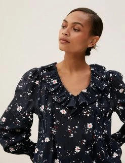 Best Pirce 🤩 M&S Collection 👚 Shirts & Blouses Pure Cotton Floral Regular Fit Blouse 😀 -New In Womens Sales 2022 SD 01 T41 5201W BB X EC 0