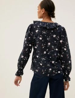 Best Pirce 🤩 M&S Collection 👚 Shirts & Blouses Pure Cotton Floral Regular Fit Blouse 😀 -New In Womens Sales 2022 SD 01 T41 5201W BB X EC 2