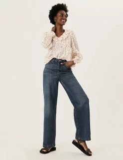 Best Pirce 🤩 M&S Collection 👚 Shirts & Blouses Pure Cotton Floral Regular Fit Blouse 😀 -New In Womens Sales 2022 SD 01 T41 5201W K4 X EC 2