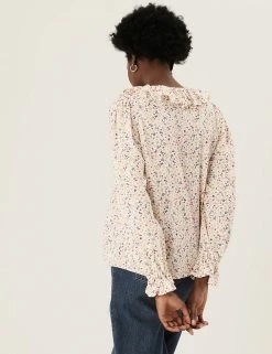 Best Pirce 🤩 M&S Collection 👚 Shirts & Blouses Pure Cotton Floral Regular Fit Blouse 😀 -New In Womens Sales 2022 SD 01 T41 5201W K4 X EC 3