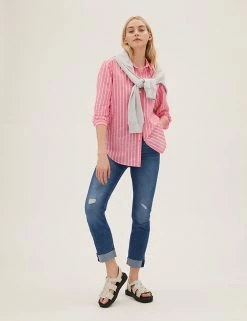 Outlet 🤩 M&S Collection 👕 Shirts & Blouses Pure Cotton Striped Regular Fit 👕 Shirt 🌟 -New In Womens Sales 2022 SD 01 T41 5210W A4 X EC 0