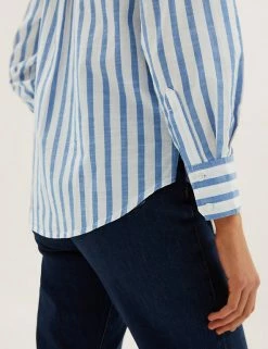 Outlet 🤩 M&S Collection 👕 Shirts & Blouses Pure Cotton Striped Regular Fit 👕 Shirt 🌟 -New In Womens Sales 2022 SD 01 T41 5210W E4 X EC 2