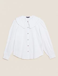 Coupon 🤩 M&S Collection 👚 Shirts & Blouses Denim Oversized Collared Regular Fit Blouse ⭐ -New In Womens Sales 2022 SD 01 T41 5212W Z0 X EC 90