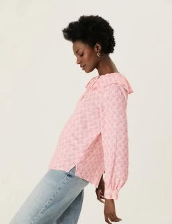 Best Pirce 🔔 M&S Collection 👚 Shirts & Blouses Printed Tie Neck Ruffle Long Sleeve Blouse 🎉