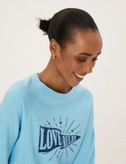 Cheap 🎁 M&S Collection Sweatshirts Pure Cotton Slogan Crew Neck Sweatshirt 😉 -New In Womens Sales 2022 SD 01 T41 6326C E4 X EC 0