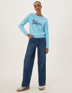 Cheap 🎁 M&S Collection Sweatshirts Pure Cotton Slogan Crew Neck Sweatshirt 😉 -New In Womens Sales 2022 SD 01 T41 6326C E4 X EC 1