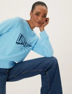 Cheap 🎁 M&S Collection Sweatshirts Pure Cotton Slogan Crew Neck Sweatshirt 😉 -New In Womens Sales 2022 SD 01 T41 6326C E4 X EC 2