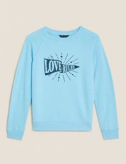 Cheap 🎁 M&S Collection Sweatshirts Pure Cotton Slogan Crew Neck Sweatshirt 😉 -New In Womens Sales 2022 SD 01 T41 6326C E4 X EC 90