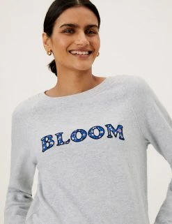 Cheap 🎁 M&S Collection Sweatshirts Pure Cotton Slogan Crew Neck Sweatshirt 😉