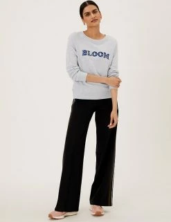 Cheap 🎁 M&S Collection Sweatshirts Pure Cotton Slogan Crew Neck Sweatshirt 😉 -New In Womens Sales 2022 SD 01 T41 6326C UT X EC 1