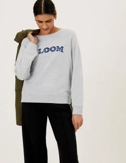 Cheap 🎁 M&S Collection Sweatshirts Pure Cotton Slogan Crew Neck Sweatshirt 😉 -New In Womens Sales 2022 SD 01 T41 6326C UT X EC 3