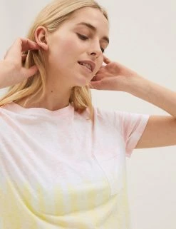 Best Sale 😍 M&S Collection Women Pure Cotton Printed Crew Neck T-Shirt 🎉 -New In Womens Sales 2022 SD 01 T41 6331C A4 X EC 2