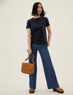 Best Sale 🌟 M&S Collection Women Pure Cotton Pineapple Print T-Shirt 🛒 -New In Womens Sales 2022 SD 01 T41 6335C PK X EC 1