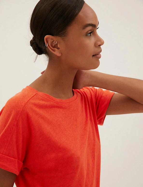 Best Pirce 🔔 M&S Collection Women Linen Rich Crew Neck T-Shirt ❤️ 8 Best Pirce 🔔 M&S Collection Women Linen Rich Crew Neck T-Shirt ❤️ - Image 8