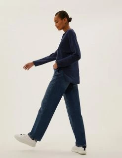 Buy 💯 M&S Collection Women Linen Rich V-Neck Long Sleeve Longline Top 🥰