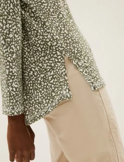 Promo ❤️ M&S Collection Women Linen Rich Printed V-Neck Longline Top 🎉 -New In Womens Sales 2022 SD 01 T41 6365C KA X EC 3