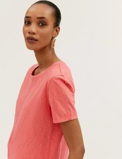 Coupon 🤩 M&S Collection Women Pure Cotton Crew Neck Longline T-Shirt 😀 -New In Womens Sales 2022 SD 01 T41 6366C CG X EC 3
