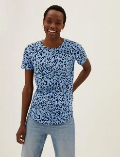 Cheap 🥰 M&S Collection Women Pure Cotton Animal Print Longline T-Shirt 👍 -New In Womens Sales 2022 SD 01 T41 6368C E4 X EC 1
