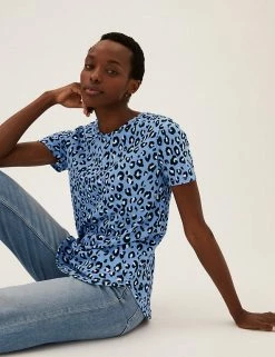 Cheap 🥰 M&S Collection Women Pure Cotton Animal Print Longline T-Shirt 👍 -New In Womens Sales 2022 SD 01 T41 6368C E4 X EC 2