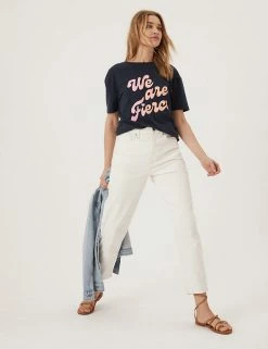 Hot Sale 🎁 M&S Collection Pure Cotton Women Slogan T-Shirt 👍 -New In Womens Sales 2022 SD 01 T41 6369C F4 X EC 2