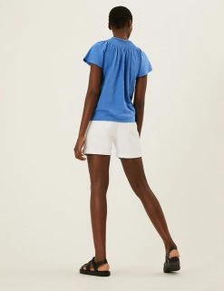 Deals ✔️ M&S Collection Tops Pure Cotton Crew Neck Smocked T-Shirt 🎉 -New In Womens Sales 2022 SD 01 T41 6371C E0 X EC 3