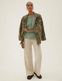 Deals ✔️ M&S Collection Tops Pure Cotton Crew Neck Smocked T-Shirt 🎉 -New In Womens Sales 2022 SD 01 T41 6371C KH X EC 1