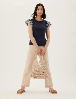 Buy 🥰 M&S Collection Vests Pure Cotton Embroidered Sleeveless Vest ❤️ -New In Womens Sales 2022 SD 01 T41 6379C F0 X EC 0