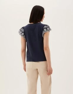 Buy 🥰 M&S Collection Vests Pure Cotton Embroidered Sleeveless Vest ❤️ -New In Womens Sales 2022 SD 01 T41 6379C F0 X EC 3