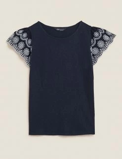 Buy 🥰 M&S Collection Vests Pure Cotton Embroidered Sleeveless Vest ❤️ -New In Womens Sales 2022 SD 01 T41 6379C F0 X EC 90